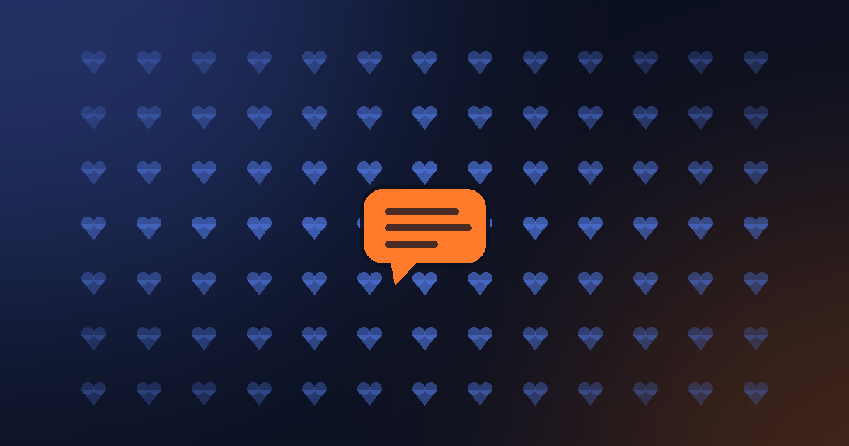 A grid of small blue heart icons with a single orange speech bubble in the middle, covering the hearts behind it.